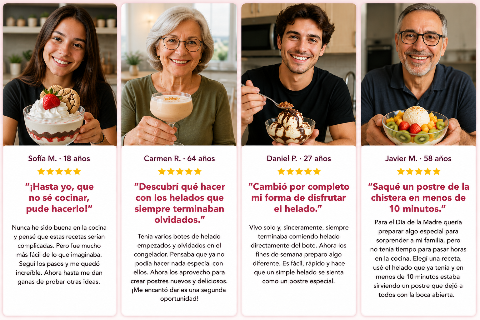 Testimonios de compradoras sobre TRANSFORMA TU HELADO